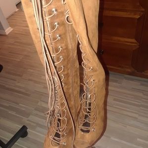 Over-the-knee lace-up boots